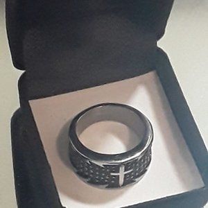 Sz 9.5 Mens Stainless Steel Cross biker goth ring